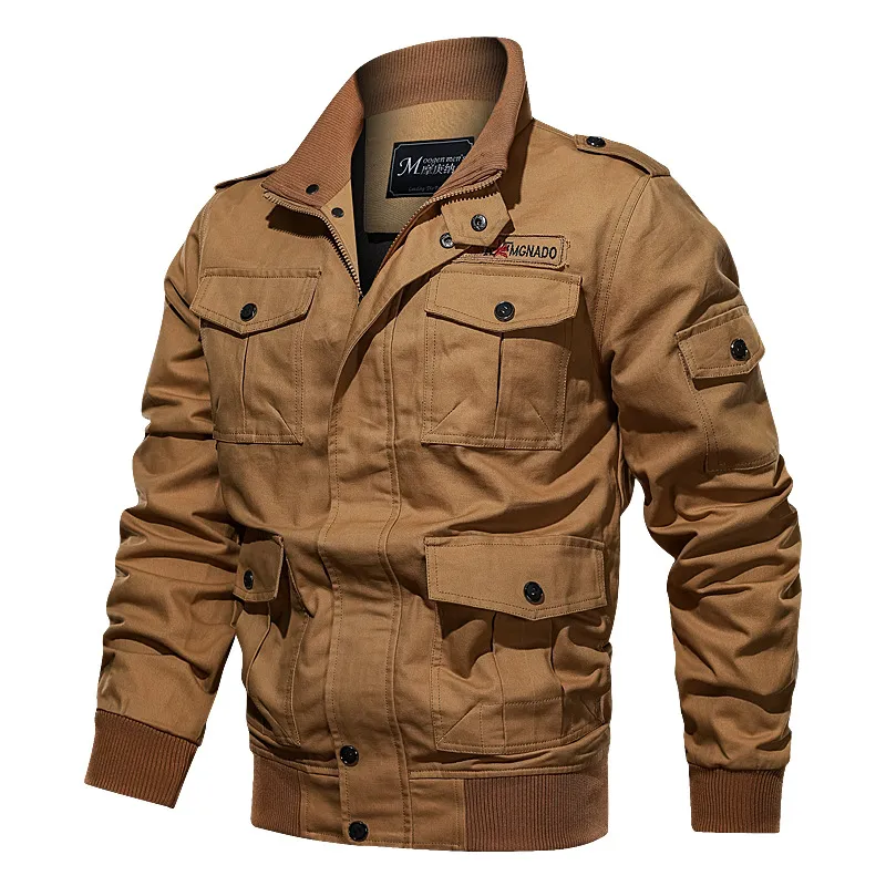 Frühling Herbst Mantel Herrenjacke Camo Army Green Bomberjacke Herren Epaulets Pocket Army Jackets Kleidung Plus Größe 6XL