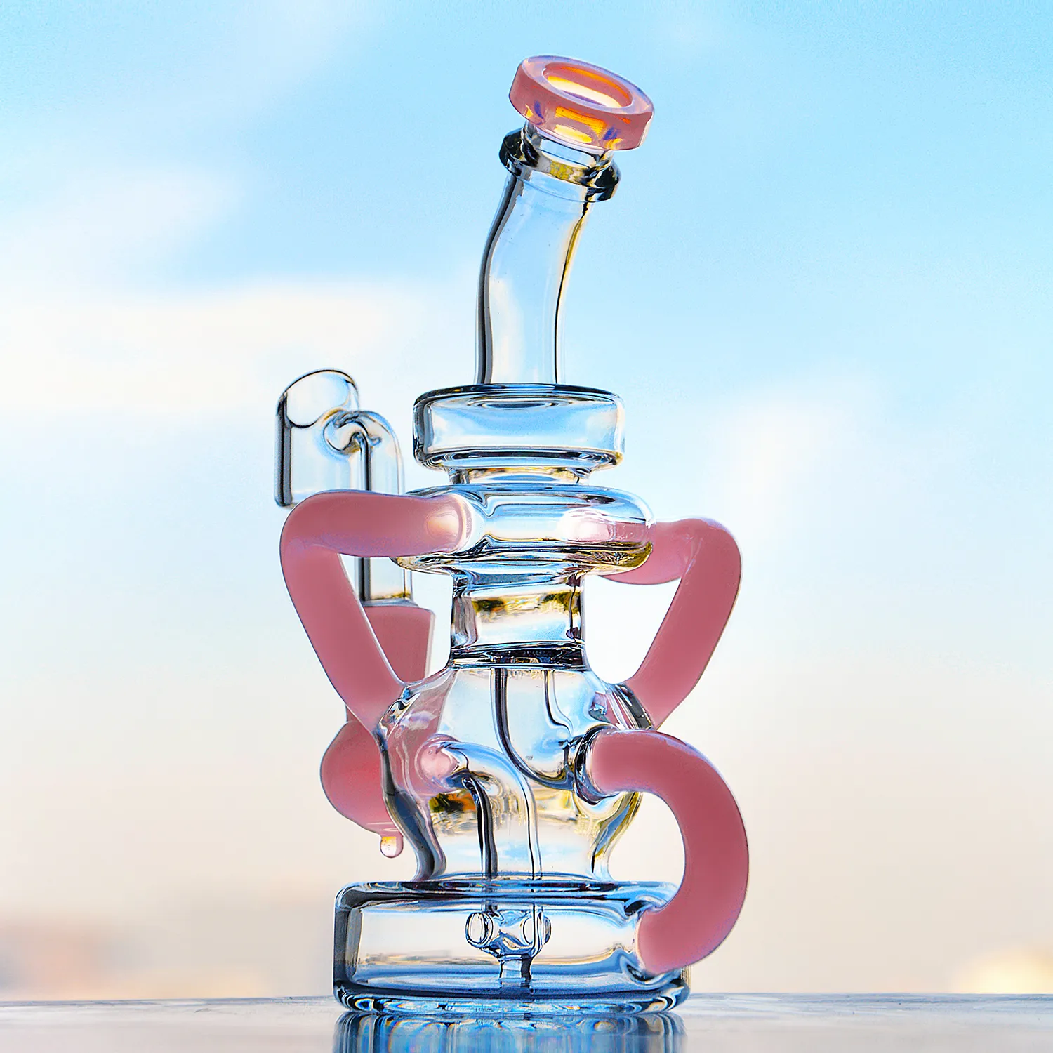 Bong Pink recycler dab rig water pipe thick glass pipes with 14mm banger for smoking hookahs purple