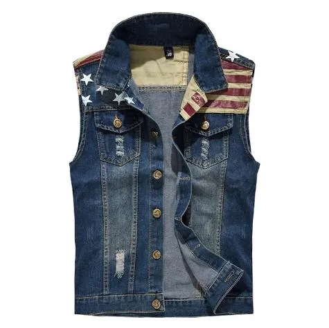 Pileli Tasarım Adam Denim Yelek Artı Boyutu 5XL Denim Yelek Erkek Kolsuz Ceketler Delik Yıkanmış Kot Yelek Mens, PA859