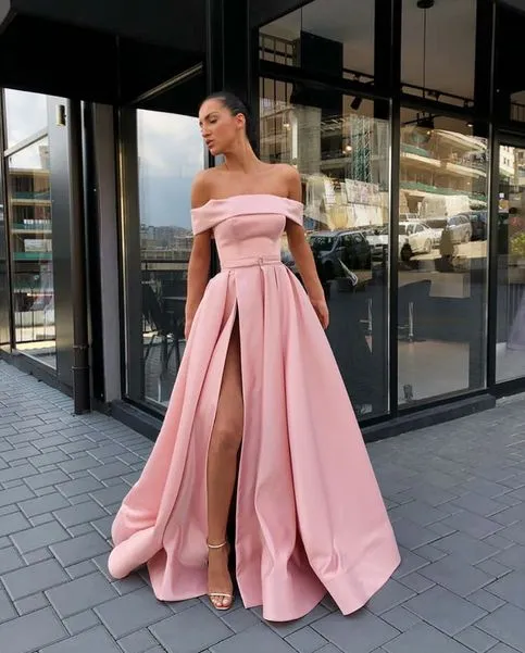 strapless open back dress Simple Off Shoulder Satin Ink Blue Long Prom Dress, Ink Blue Long Form –  shopluu main image 1