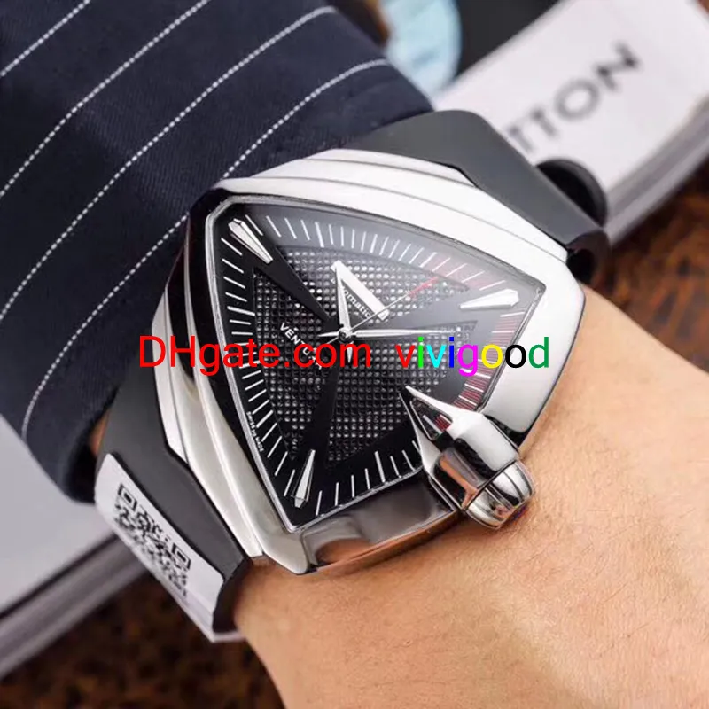 Nuova Ventura H24585331 XXL Avventura automatica e concept design Triangle Steel Case Black Dial A2824 Orologi da uomo automatico da uomo Orologi sportivi in gomma