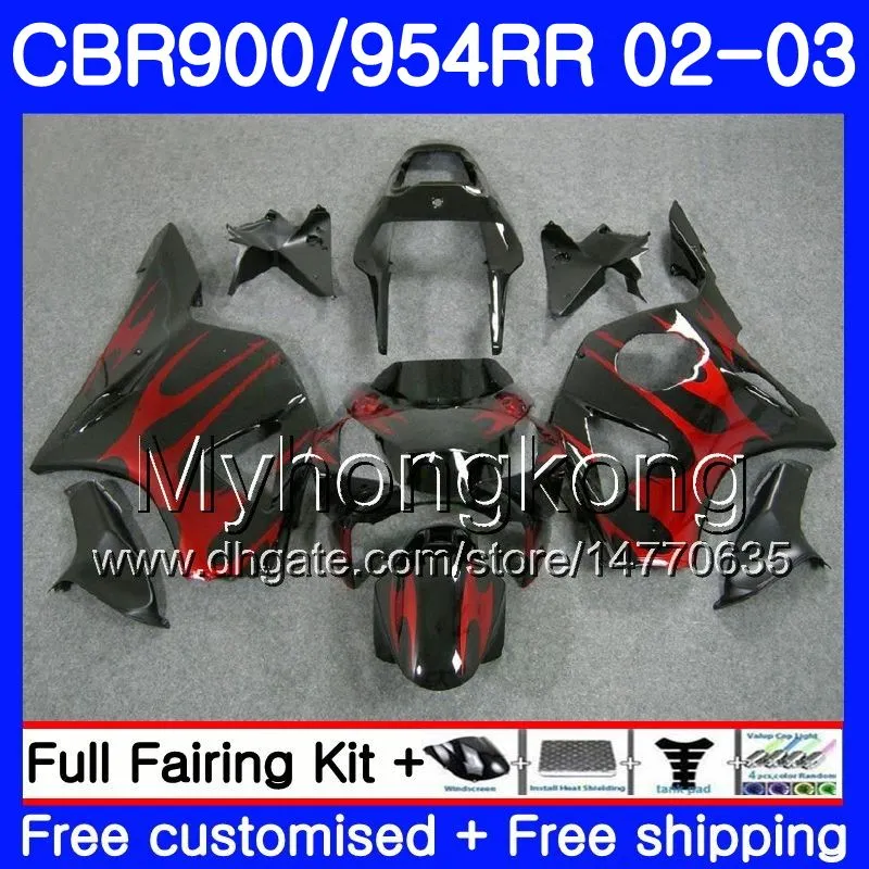 Bodys For HONDA CBR900RR CBR 954 RR Red flames black CBR954RR 02 03 CBR900 RR 280HM.36 CBR 900RR CBR954 RR CBR 954RR 2002 2003 Fairing kit