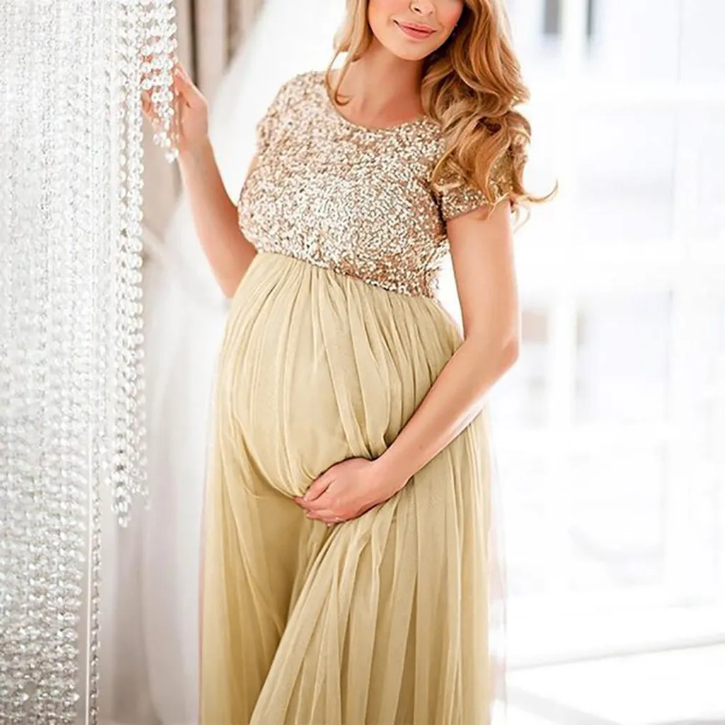 Plus Size V Neck Maternity Formal Dress with Sleeves - Ever-Pretty US