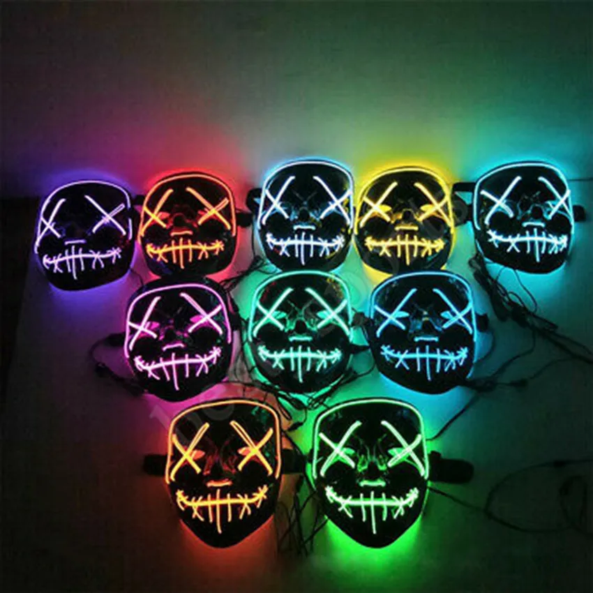 20 styles Halloween LED Glowing Mask Party Cosplay Masks Club Lighting DJ Party Mask Bar Joker Face Guards ZZA1188 120PCS