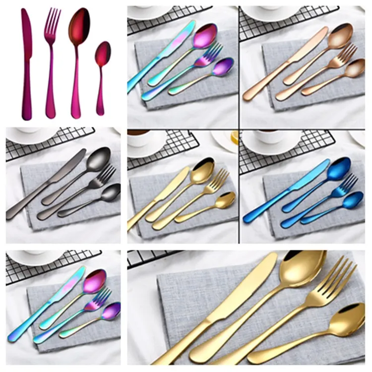 Fork and spoon black gold-plated stainless steel cutlery fork creative color steak cutlery western-style Dinnerware Sets T2I5031-1