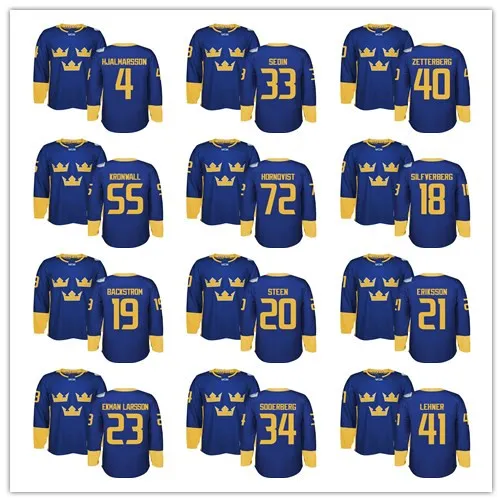 Billiga 2016 VM i Sverige WCH Hockey Jerseys 34 Carl Soderberg 92 Gabriel Landeskog 19 Backstrom 65 Erik Karlsson 20 Steen 30 Lundqvist