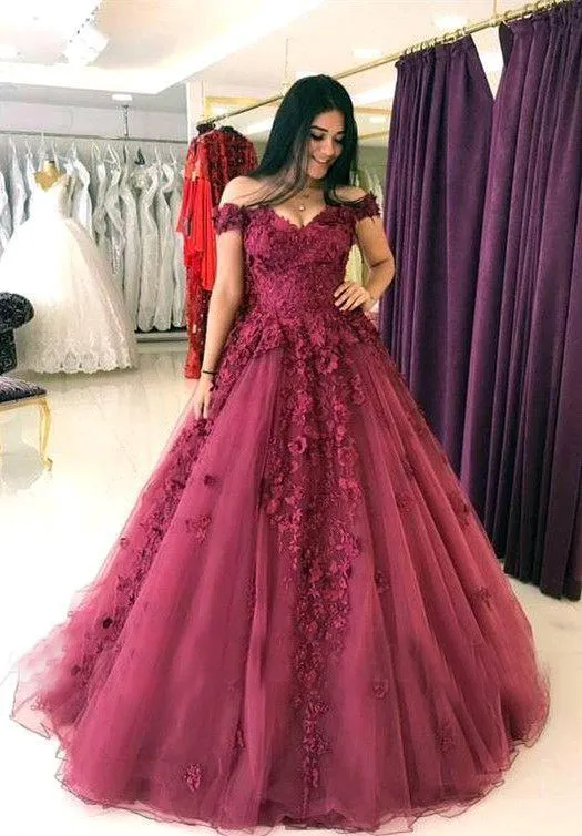 Burgundy off the on sale shoulder quinceanera dresses