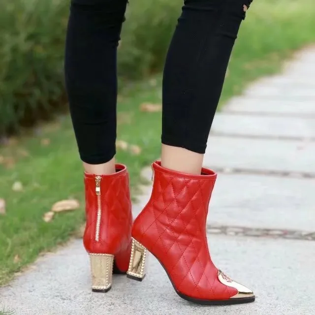 Red Black Pointed Toe Fashion Boots weibliche High Heels echte Ledermarke Ladies Boot Red Black