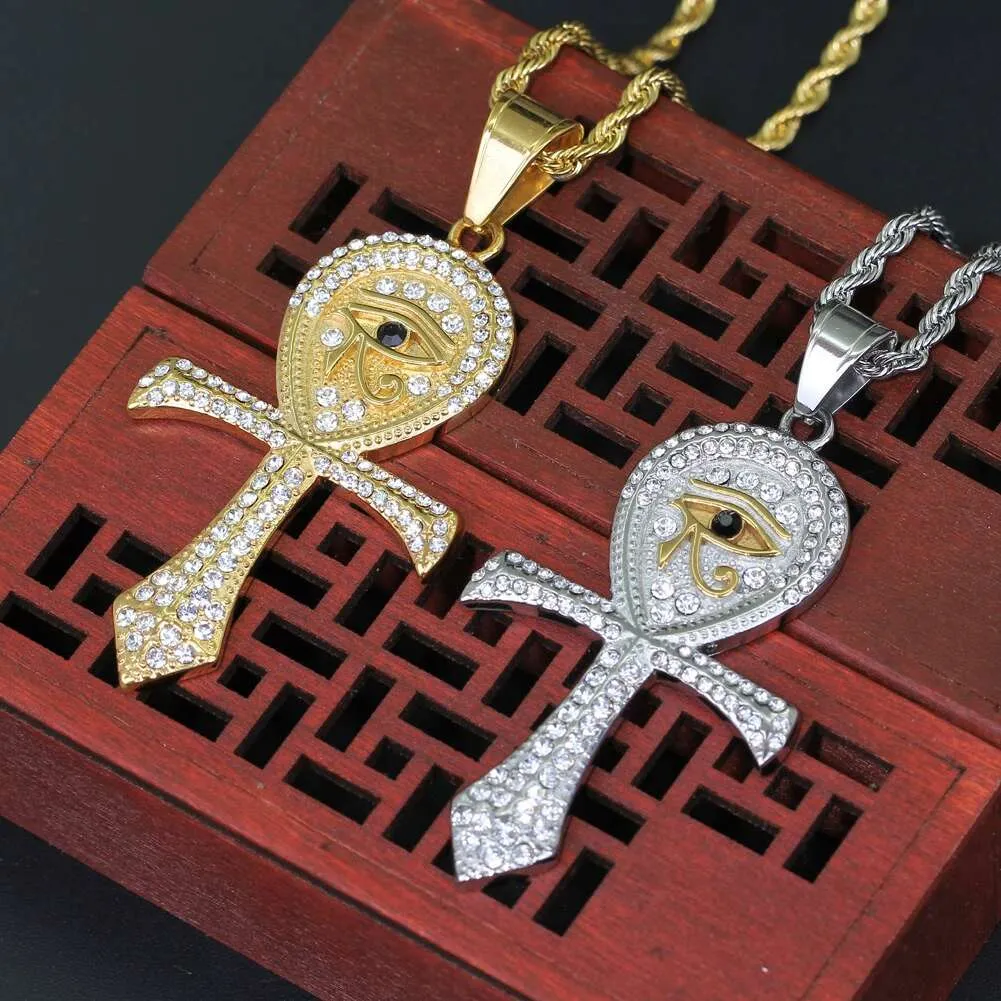 Fashion- ankh diamonds pendant necklaces for men women luxury Eye of Horus pendants gold silver stainless steel religious necklace jewelry