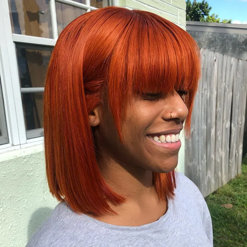 Ishow Brazilian Ombre Colored Short Bob Wigs Straight Human Hair Wigs with Bangs 4# 30# T1b 27 Peruvian None Lace Wig 99j Orange G295j