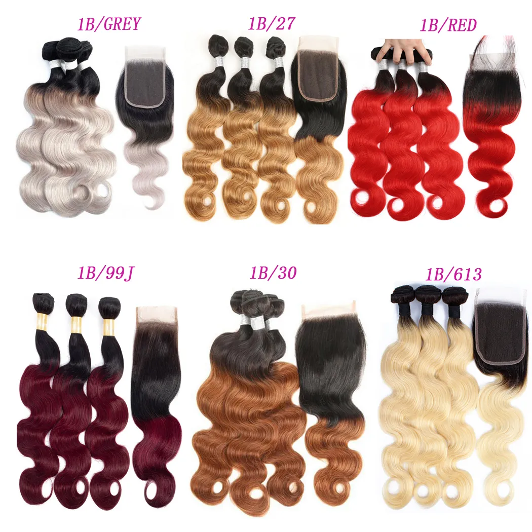 braziliaanse Ombre Body Wave Steil Remy Haar Weeft 1B/27 1B/30 1B/99J 1B/Rood 1B/613 1B/GRIJS Dubbele Inslagen