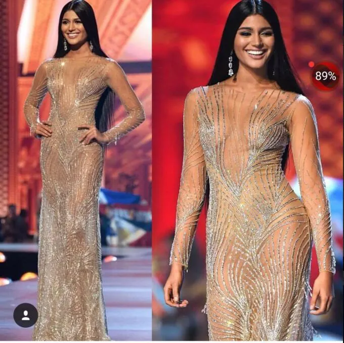 Robe de soirée Yousef aljasmi Kim kardashian Robe longue à cristaux à manches longues Sirène Split Lss Zuhair murad Ziadnakad 0012