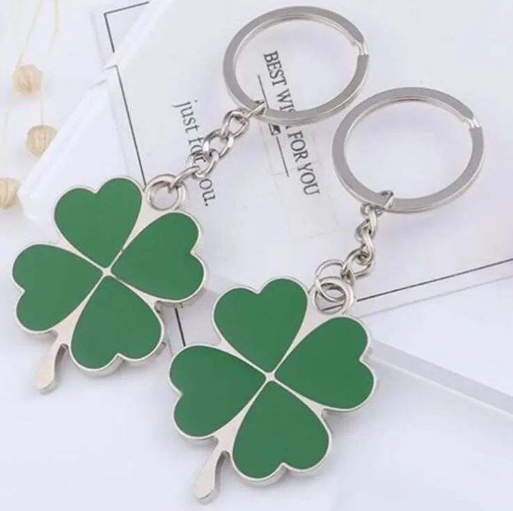 Green Leaf Keychain Fashion Creative Beautiful Four Leaf Clover Steel Lucky Key Chain Jewelry Keyring