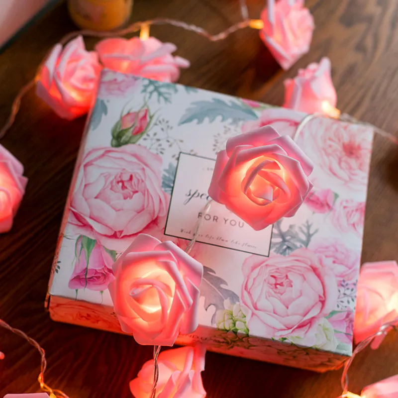 Floral String Lights, Battery Operated Decorative Lights Pink Rose LED ...