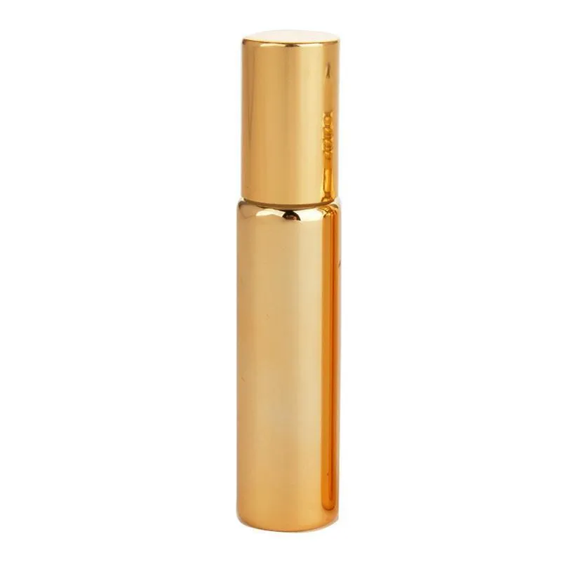 Botella de vidrio enrollable de 5ml y 10ml, botellas de Perfume de aceite esencial recargables, envases cosméticos vacíos portátiles con Metal