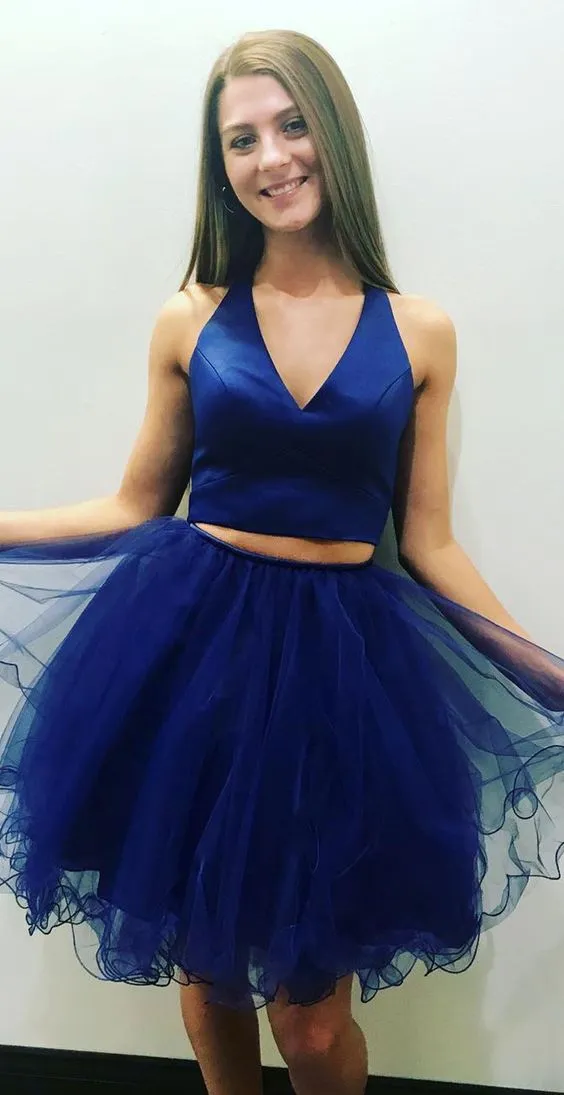 2 Pe as Vestidos De Baile Azul Royal Gradua o Meninas Com Decote