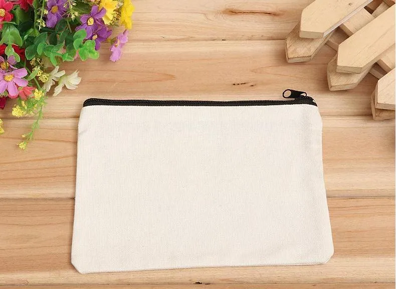 wholesale 19cmx15cm toile vierge fermeture éclair étuis à crayons pochettes pour stylos coton sacs cosmétiques sacs de maquillage pochette pour téléphone portable SN2889