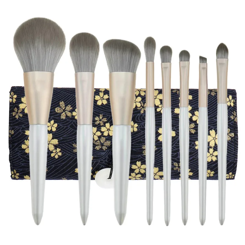 Nya 8st / set med påse Pearl White Beauty Makeup Set med mjuka borstar och borstögon Shadow Brush Makeup Tools DHL