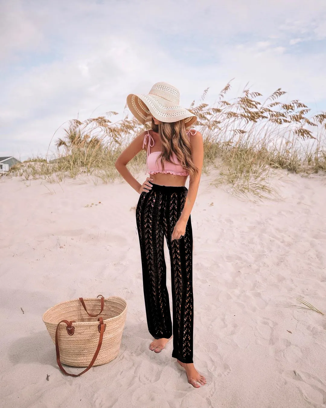 Women Sexy Crochet Net Pants Knitted Hollow Out Swimsuit Cover Up