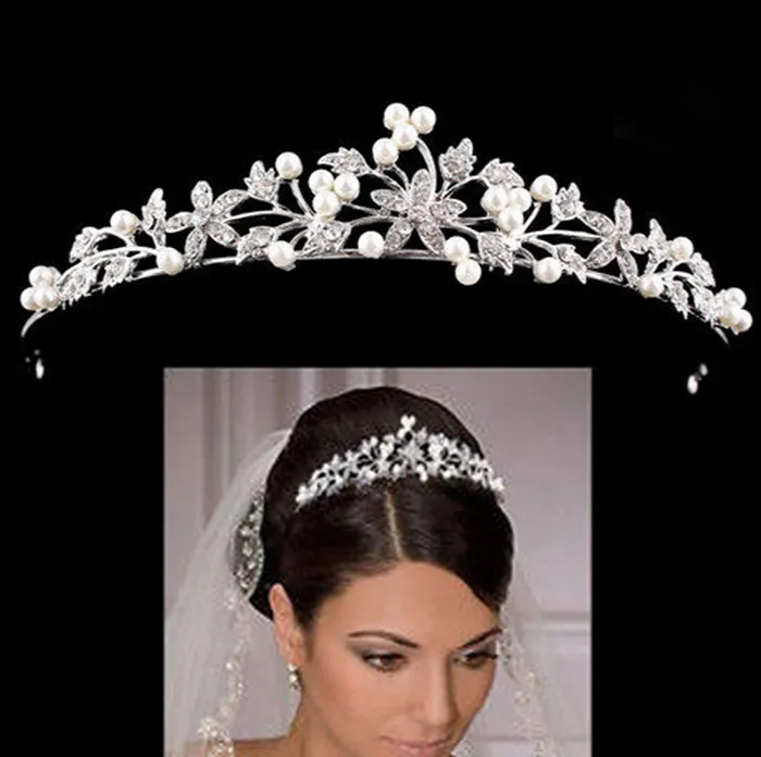 12 pcs Glitter Rhinestone e Pérola Tiara Headband Simulado Acessórios Da Coroa Do Cabelo Da Noiva para a Princesa Da Noiva Festa de Aniversário DIA 13 cm