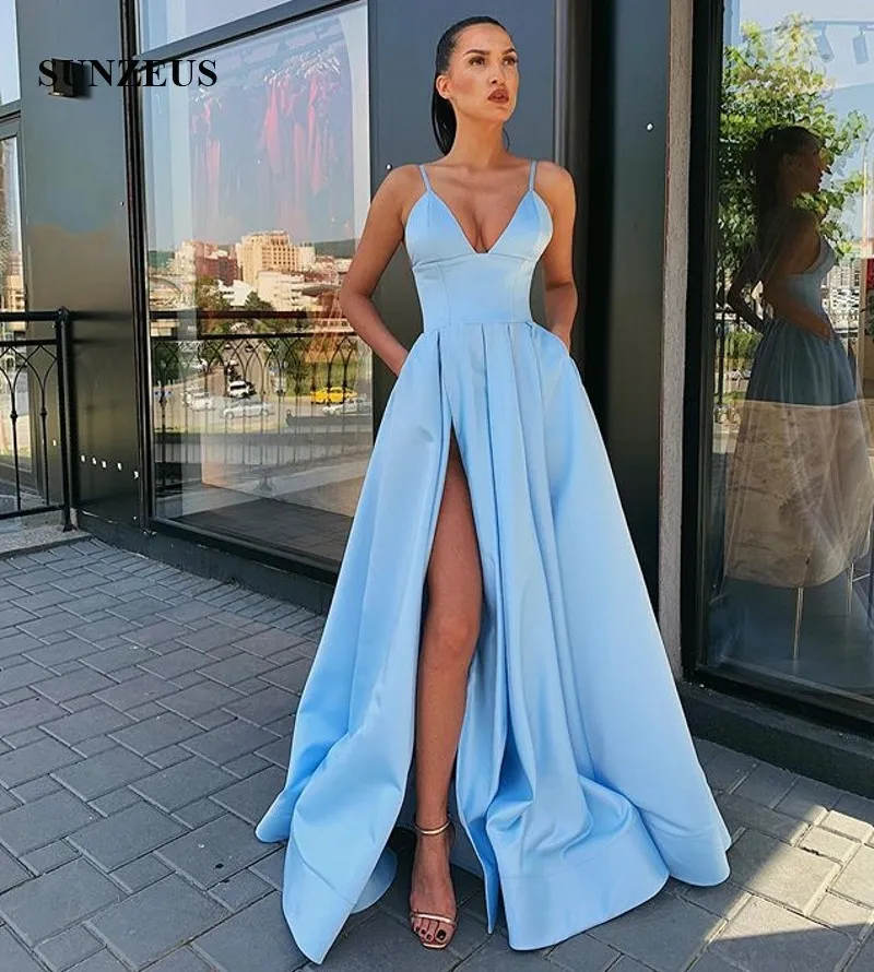 Azul Cielo Vestidos De PaÃ±o Hombre Azul Vestido De Noche De Satén