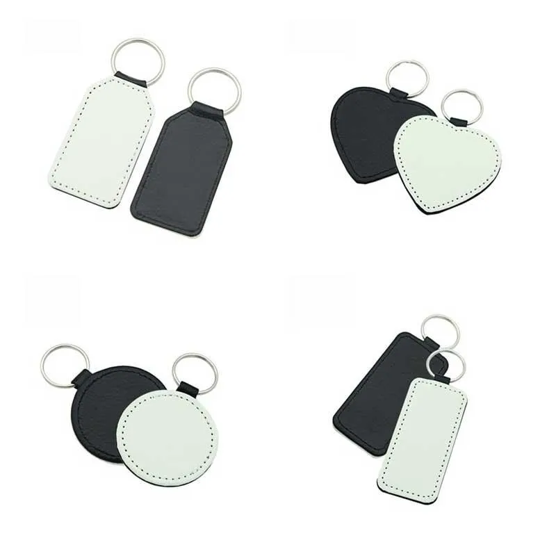 Sublimação Em Branco Couro Em Forma Quadrada Keychains rectângulos cardíacos redondos transferência a quente impressão material de couro 10pc / lote