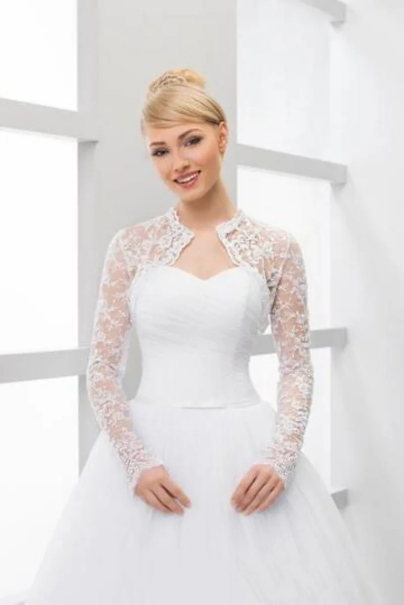 Giacche da sposa in pizzo Bolero da sposa Bianco Avorio Manica lunga Scialle da sposa corto Avvolge per abito da sposa Festa da sera212j