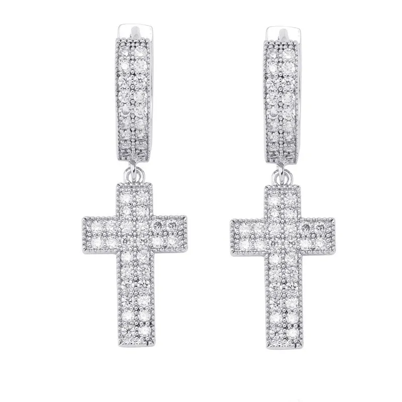 Bling Cubic Zirconia Hiphop Cross Earrings For Mens New Fashion Gold Plated Jewelry Women Designer Key Dangle Earings Rings