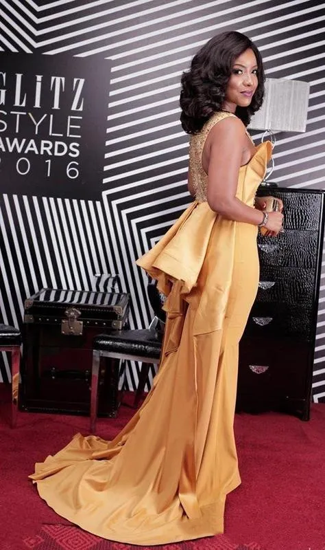 Gold African Mermaid Celebrity gold prom dress with... Gold African Mermaid Celebrity gold prom dress with...