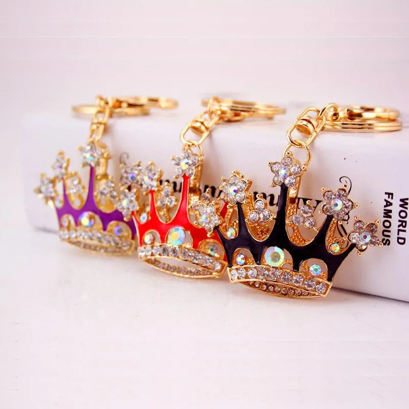 Esmalte Liga Keychain Cristal Rhinestone Óleo Gota Royal Crown Pingente de Lagosta Clasp Key Chaveiro 3 Pcs Banhado A Ouro Chaveiro Chaveiro