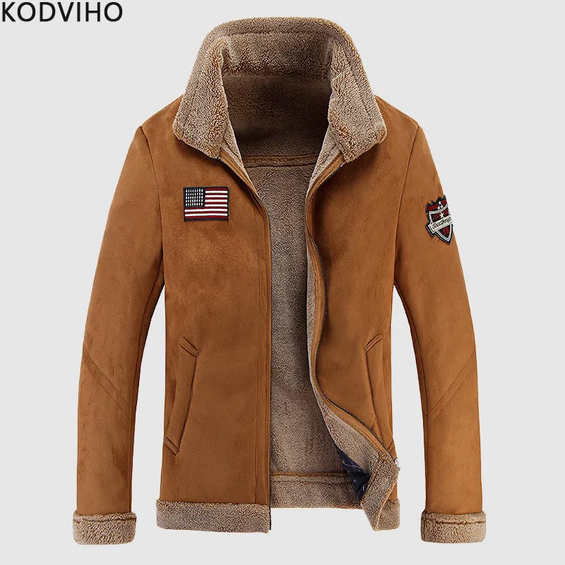 Jaqueta de couro homens streetwear jaquetas Bomber de inverno casaco de pele de cordeiro homens camurça piloto piloto casacos fino casual business velo 4xl