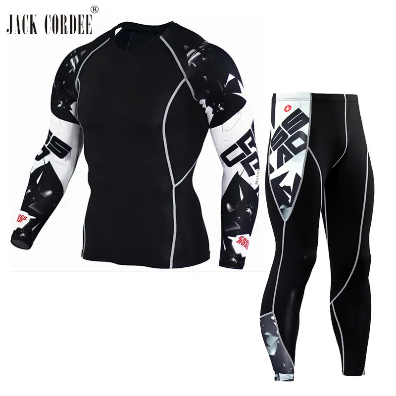 JACK CORDEE 3D Print Hommes Ensembles Chemises De Compression + Leggings Couche De Base Crossfit Fitness Marque MMA T-shirt À Manches Longues Tops Moulants