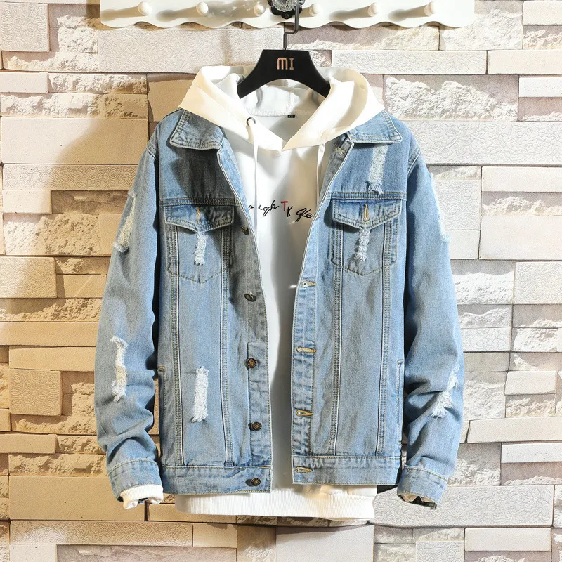 Men s Fashion Denim Jacket Casual Bomber Hip Hop Retro Denim Streetwear 2019 LY191210