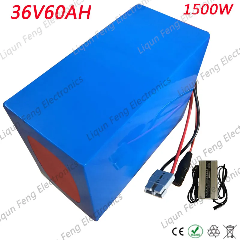 36V 1500W battery 36V 60Ah Electric Bicycle Battery 36V 60Ah Lithium ion battery pack with 50A BMS+42V 5A charger free Shipping