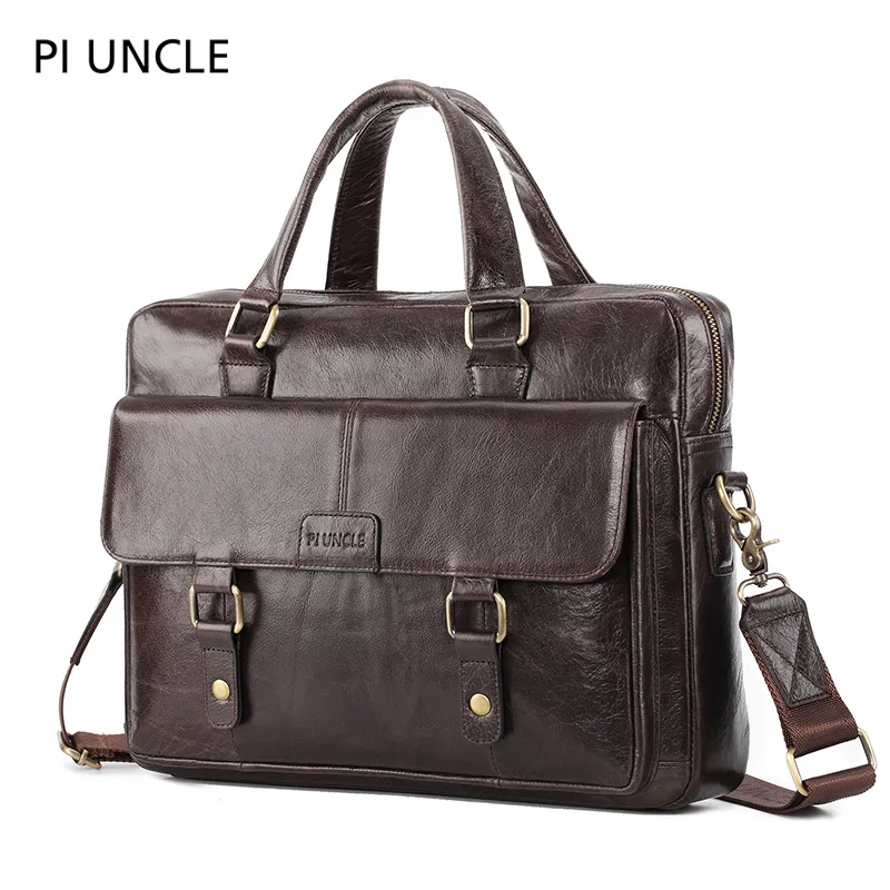 Piuncle Genuine Leather 남자 서류 가방 노트북 가방 남성 사업 핸드