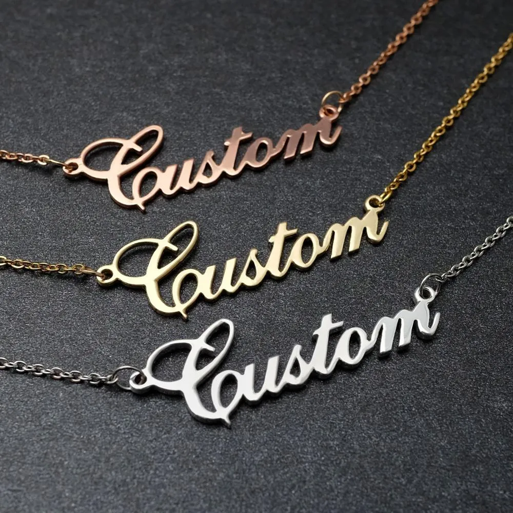 Collier avec nom personnalisé, pendentif avec lettre personnalisée, plaque signalétique en or, bijoux cadeau pour elle