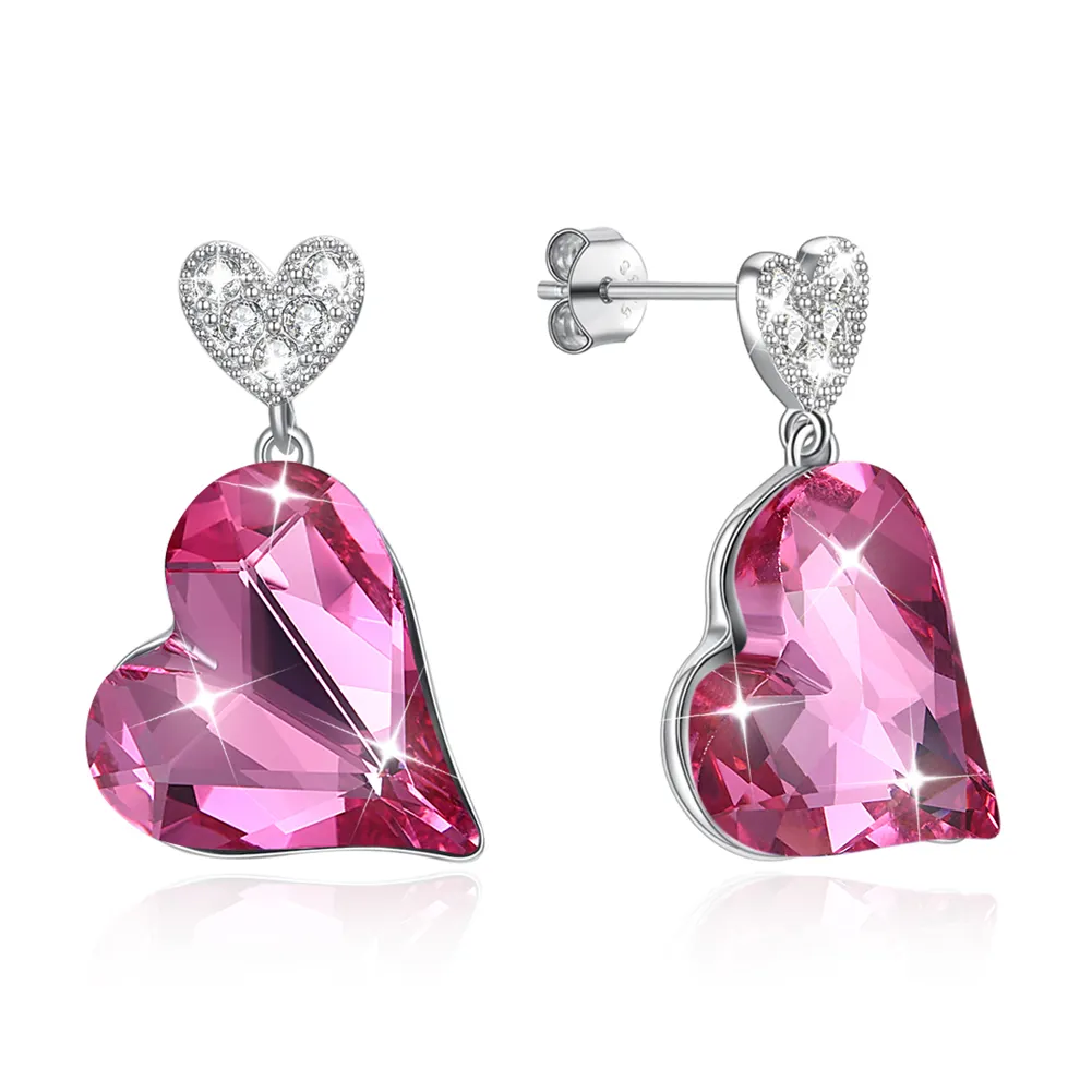 Orecchini a forma di cuore pendenti in vero cristallo S925 in argento sterling Orecchini classici con diamanti viola eleganti lampadari di marca POTALA329