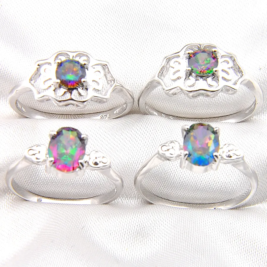 10 Sztuk Rainbow Mystic Topaz Gems 925 Sterling Silver Pierścionek Dla Kobiet Wedding Engagemet Party Biżuteria Amerykański Australia Wakacje Prezent