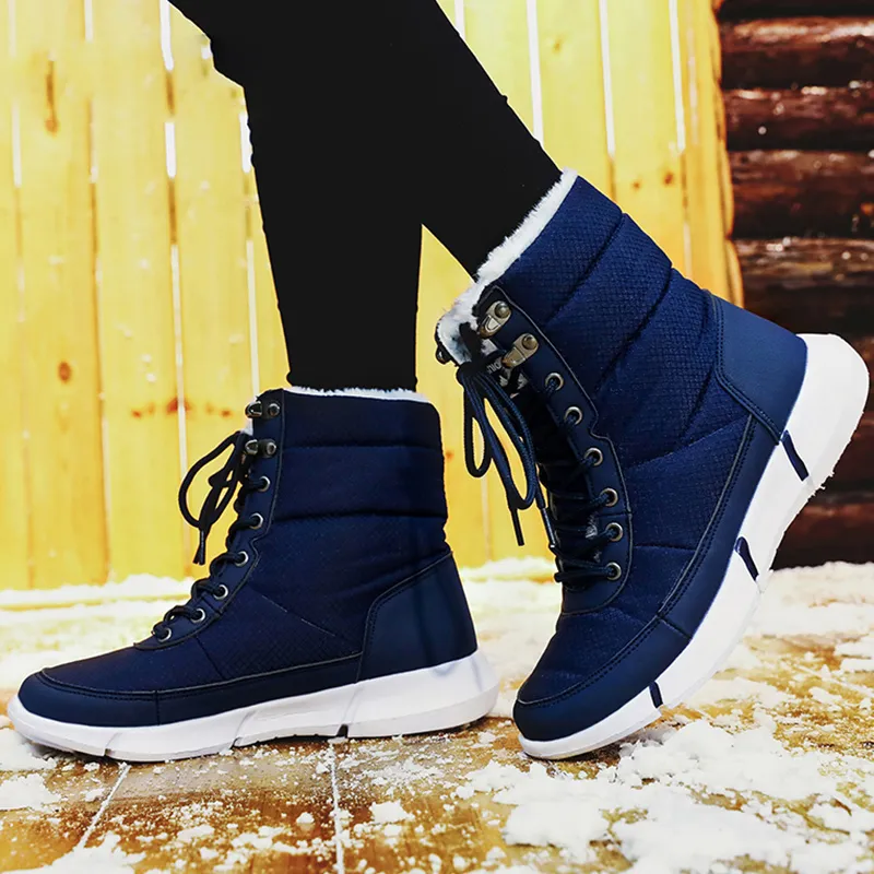 Stivali da neve per uomo Scarpe invernali Sneakers maschili Stivali a metà polpaccio impermeabili Stivaletti caldi in peluche casual con pelliccia 2019