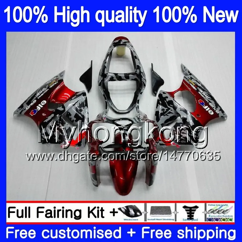 الجسم لKAWASAKI ZX 600 CC 6 R ZX636 ZX6R 2000 2001 2002 212MY.0 ZX 636 600CC ZX 6R ZX636 ZX600 ZX6R 02 01 00 Fairings للمجموعة التمويه الأحمر