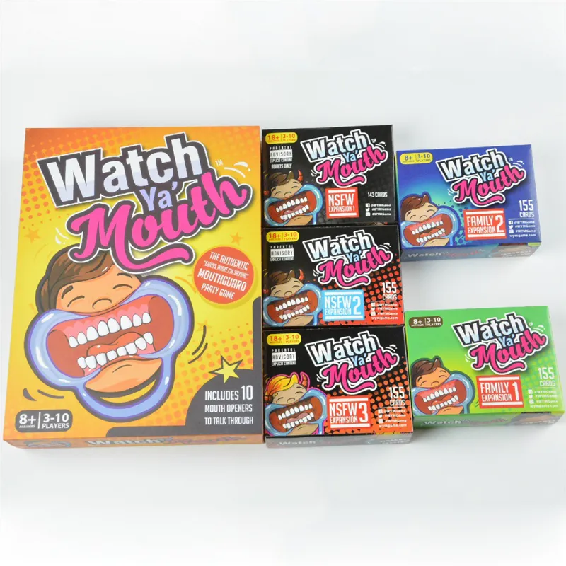 Party Game Gioco da tavolo Watch Ya Mouth Game 200 carte 10 apribocca Family Edition Esilarante paradenti