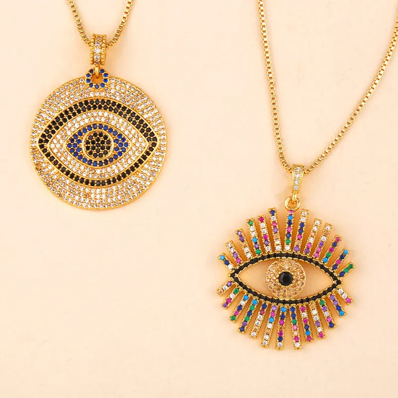 Evil Eye Necklace Iced Out Pendant Luxury Colorful CZ Collar Necklaces Fashion Women Girl 18K Gold Plated Cubic Zirconia Choker Jewelry Gift