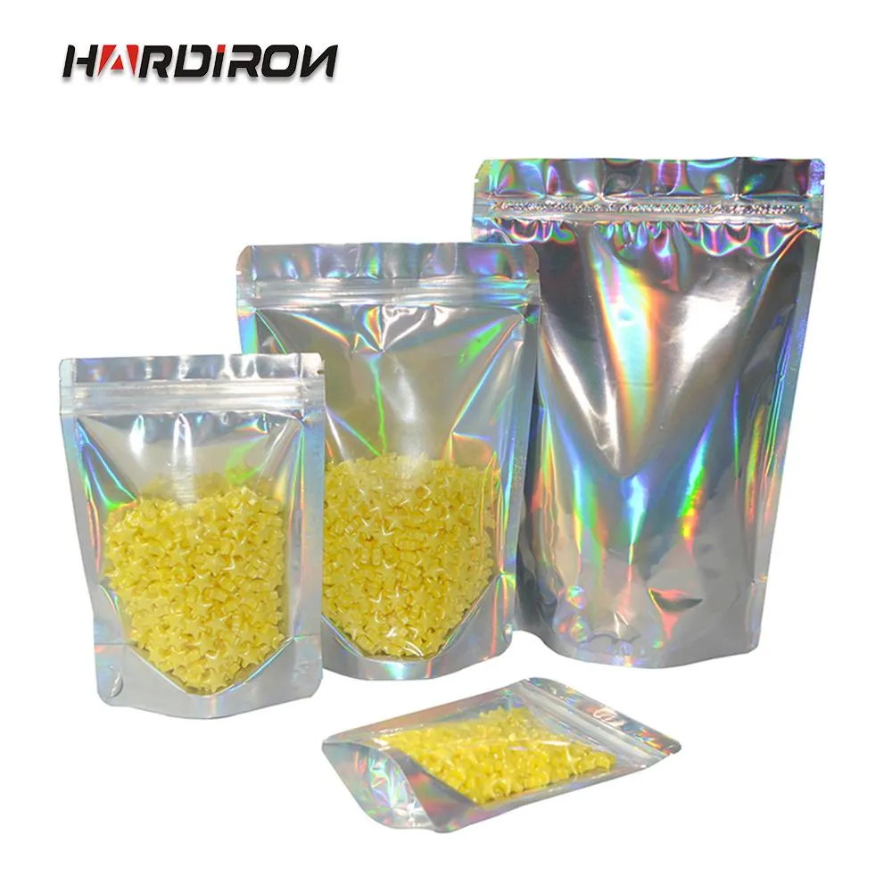 Hardiron 100pcs 고급 레이저 서 물개 지퍼 잠금 가방 알루미늄 호일 Resealable 포장 주머니 홀로그램 선물 가방