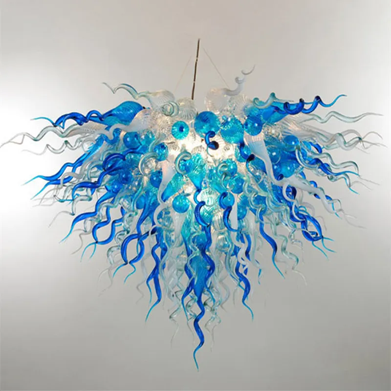 Lampes Lustre soufflé à la main Éclairage avec ampoules LED Abat-jour Blanc Bleu Chaîne Suspension E14 Lumières modernes pour la décoration de la maison salon