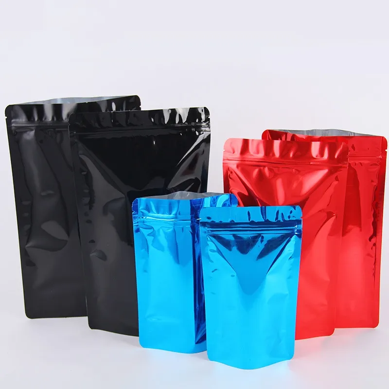 Multi tamanhos e cores levantam-se sacos de embalagem com vedação de zíper sacos azuis de embalagem auto-vedante para grãos de café nozes especiarias