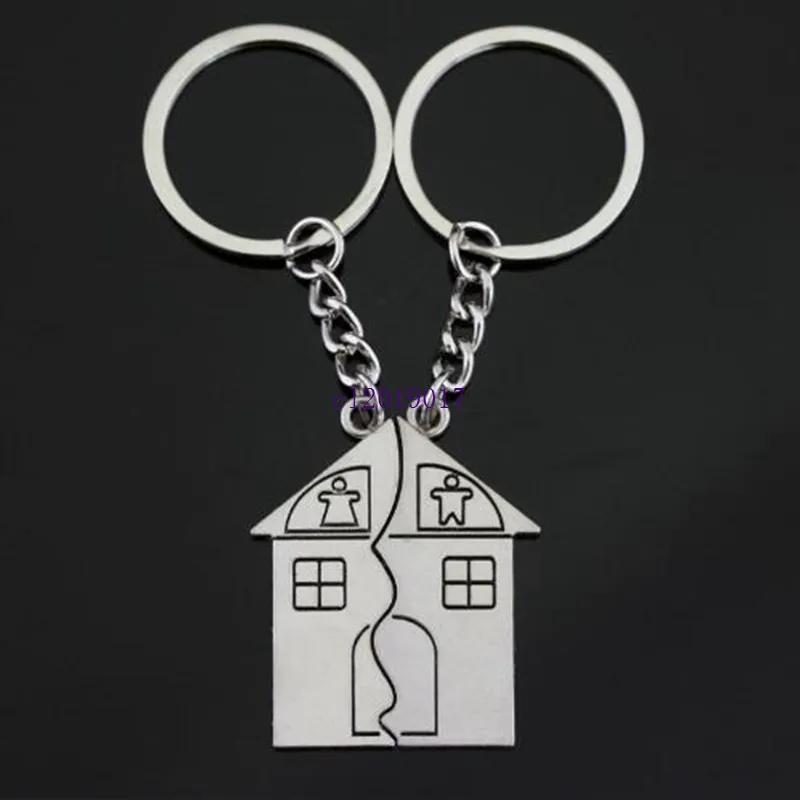 Metalowy Stop Cynkowy Dom Kształt Keychain Zestawy Wedding Party Favors Giveaway Prezenty dla Lover Guest Guest