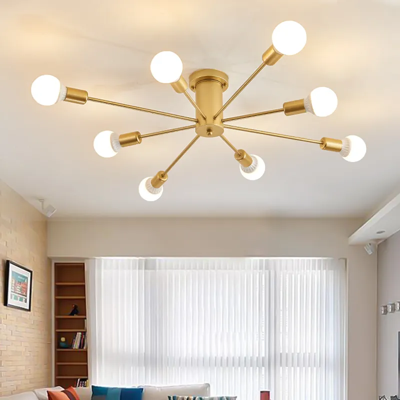 Nordiska kreativa vardagsrumslampa smides järn Modern minimalistisk rum ljuskrona sovrum tak lampan personlighetslampor e27 lampor