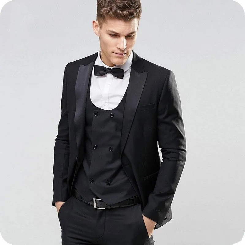 Brandneuer schwarzer Bräutigam-Smoking mit spitzem Revers, Trauzeugen-Hochzeitsanzug, ausgezeichneter Herren-Business-Abschlussball-Jacken-Blazer (Jacke + Hose + Krawatte + Weste) 273