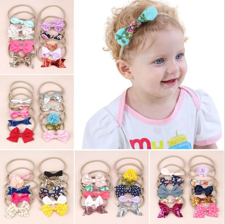 New Baby Girls Bows Headband 10pcs/set Stretchy Nylon Headbands for Girl Cute Prints Bow Headband Set Kids Hair Accessories