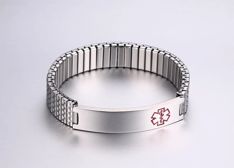 Personalized Men Bracelet Medical Alert ID Bangle Wristbands For Diabetic Stainless Steel Elasticity Name Bracelet Watchband BR-263